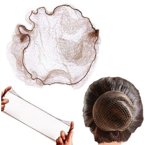 Lot de 50 filets à cheveux invisibles en maille élastique pour chignon, 50 cm (emballage en vrac, marron clair) (1/4)