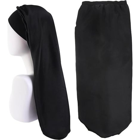 Verstellbare Satin-Nachthaube mit Gummizug für langes und lockiges Haar (schwarz) (1/5)