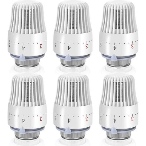 Thermostatic Radiator Valve: 6 Pieces Thermostatic Radiator Head, Radiator Thermostat, Thermostat M30 X 1.5, White (1/5)