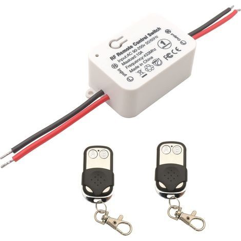 AC 230V 220V Interrupteur d'éclairage à télécommande sans fil 1500W 1 canal 433Mhz RF Relais Récepteur avec 2 émetteurs Porte-clés pour lumière, facile à installer (1/5)