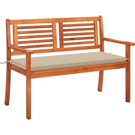 vidaXL Banco de jardín 2 plazas madera maciza eucalipto y cojín 120 cm (1/5)