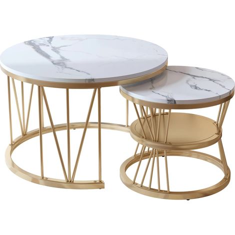 Couchtisch 2er Set – Beistelltische 70 x 45 cm & 45 x 40 cm mit weißer Tischplatte, modernes Wohnzimmertisch-Set