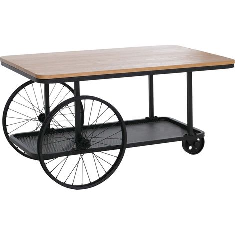 [NON UTILIZZATO] Tavolino da salotto HHG-993, elegante, in legno industriale retrò con ruote 54x100x60 cm, naturale e metallo nero (1/5)