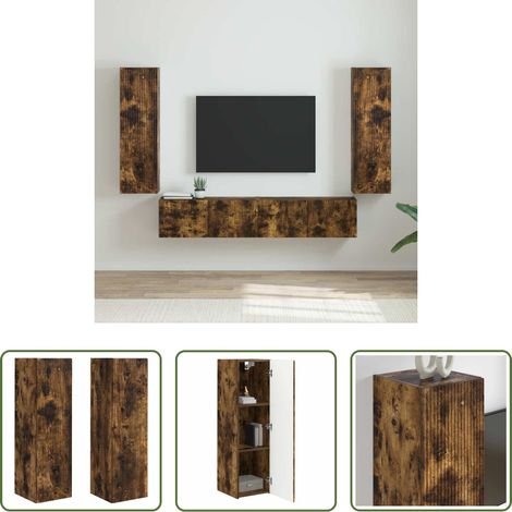 Holzregal -  TV-Wandschrank 2 pcs Geräucherte Eiche 30 x 31 x 100 cm (1/5)