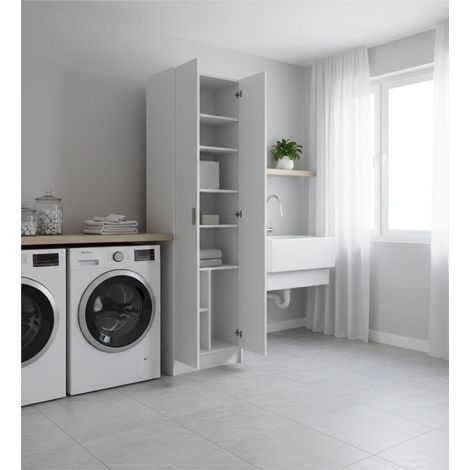 Armadio Multiuso 2 Ante - 6 Ripiani 2 Ante, Bianco, -, 59x180h cm Montrose