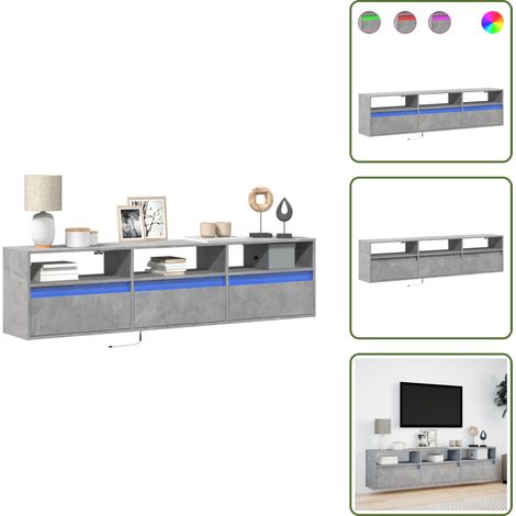 vidaXL Meuble TV mural avec LED gris béton 180x31x45 cm