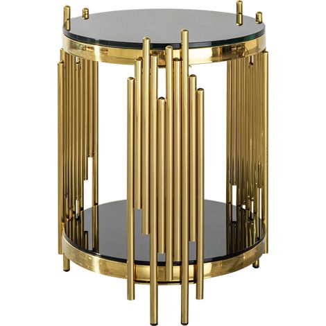 Table d’appoint ronde moderne en verre pour salon, table latérale noire et dorée avec plateau en verre, table basse circulaire de luxe avec pieds en acier inoxydable, petite table de bureau, table de (1/5)