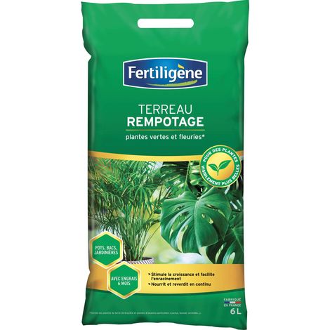 Terreau Rempotage Plantes Vertes et Fleuries 6 L - Stimule la croissance et facilite l'enracinement - Nourrit et reverdit en continu - Avec engrais organique - Fabriqué en France (1/3)