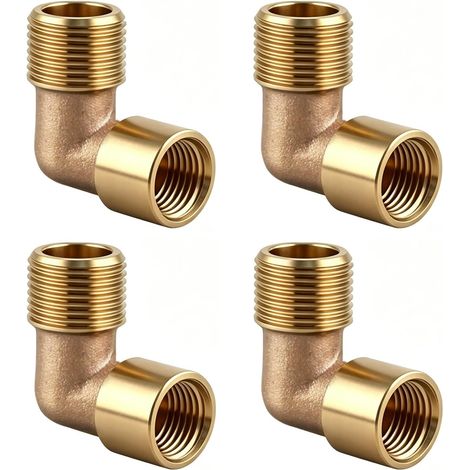 4 Pièces Raccords Coudés en Laiton 1/4" 90° DN 8 1/4" IG x 1/4" AG Coude en Laiton 1/4" Rallonge pour Tuyaux d'Eau Raccords Sanitaires, Laiton Raccord Coudé Angle 90° pour Tuyau d'Arrosage (1/5)