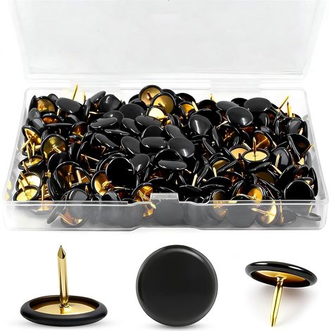 300 Pcs Black Round Head Metal Push Pins Heavy Duty Upholstery Nails for Cork Board, Photo Wall, Display and Craft