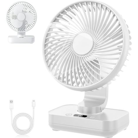 Mini Ventilateur de (Blanc)Table Silencieux,Oscillation 120°,4 Vitesses,Petit Ventilateur de Bureau Puissant,4000mAh Batterie,USB C Rechargeable & Portable,pour Bureau Maison Extérieur (1/5)
