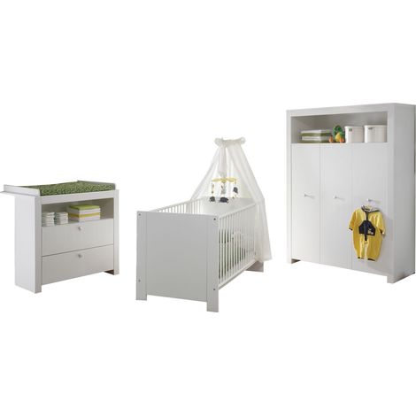 Olja Kindermöbelset, Kinderbett, Wickelkommode und 3-türiger Schrank, weiss.