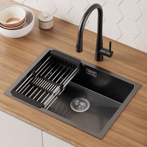 Fregadero de cocina de acero inoxidable Cecipa MAX de un solo cuenco de 60 × 44 × 18 cm Fregadero de cocina con cesta de drenaje (3 métodos de instalación)