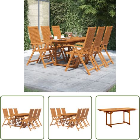 The Living Store 7-tlg. Garten-Essgruppe Massivholz Akazie - Holz Gartenset - Gartentisch - Gartenstühle - Esszimmer Outdoor - Akazientisch (1/5)