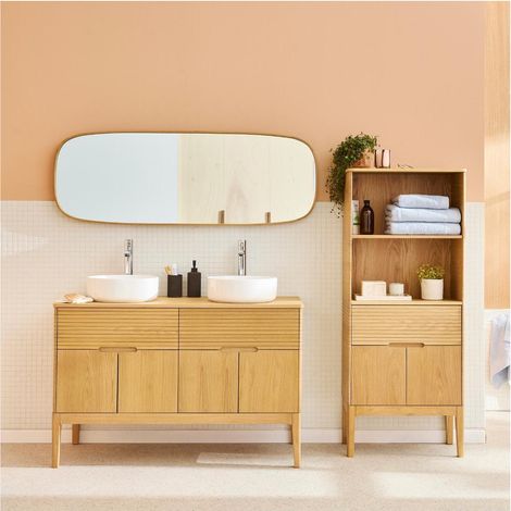 Set lavabo doppio da 120 cm + lavabo + rubinetto + specchio + colonna ALASKA