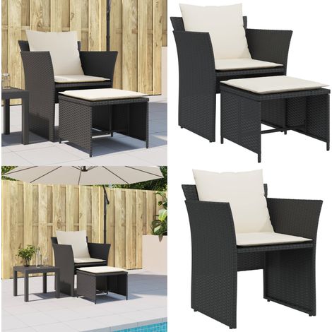 Gartenstuhl mit Fußhocker Schwarz Poly Rattan - Gartensessel - Outdoor Möbel - Gartenstuhl - Lounge Chair - Relaxsessel - Home & Living