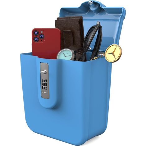 Coffre-fort portable pour essentiels de vacances à la plage, petit coffre avec serrure à combinaison et câble, boîte de verrouillage portable pour voyage, rangement extérieur, argent (1/5)