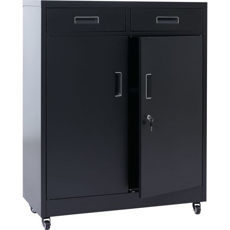 [NON UTILIZZATO] Armadio portadocumenti HHG-451, per ufficio, ante scorrevoli, cassetti con serratura, acciaio 116x90x40cm, nero