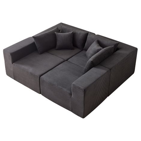 Canapé d'angle modulaire en velours côtelé — Canapé bas au profil discret  mobilier d'intérieur au revêtement doux  canapé compact garni de mousse (adapté aux salons et aux chambres). (1/4)