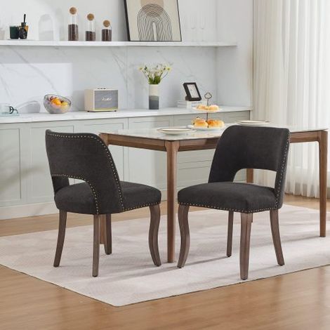 Wooden Dining Chairs Set of 2, Modern Fabric Upholstered Dining Room Chair Kitchen Chairs, Farmhouse Dinner Chair for Kitchen Dining Room, Black,DE1870BK