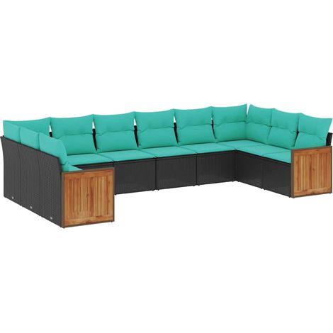 Maison Exclusive - 10-teiliges Gartensofa-Set mit Kissen, schwarz (1/5)