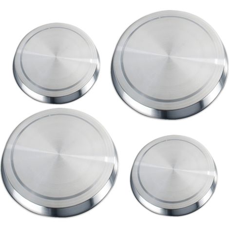 Plaques de cuisson inox 4 pièces – Protection cuisinière – 2x ø 16 cm et 2x ø 20 cm – Acier inoxydable argenté durable – Lgvshopping (1/4)
