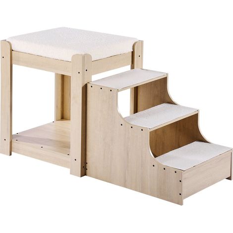 Etagenbett für Haustiere mit Treppe, Fensterplatz für Hunde/Katzen, mehrstufiges Bett, Schaumstoffkissen, Schlafbereich für den Innenbereich (Beige) (1/5)