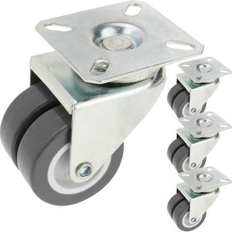 PrimeMatik - Roulettes pivotantes double. Roue industrielle en PU et PVC gris sans frein 50 mm 4 pack (1/5)