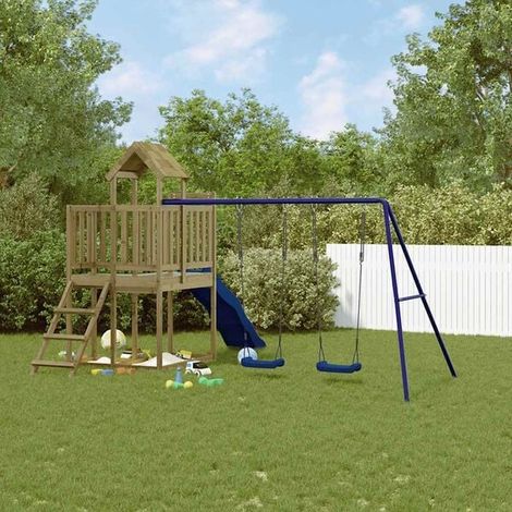 Aire de jeux extérieure : Aire de jeux d'extérieur bois massif de sapin jeu extérieur enfant, aire de jeu jardin, balançoire enfant , pour jardin, usage domestique , enfant 3-8 ans (1/5)