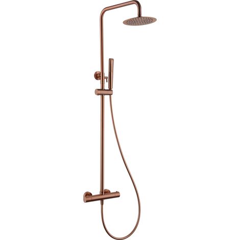 MICE - Barra de ducha termostática  - Columna de ducha con rociador, mando y soporte con control temperatura Color oro Rosa Cepillado (1/5)