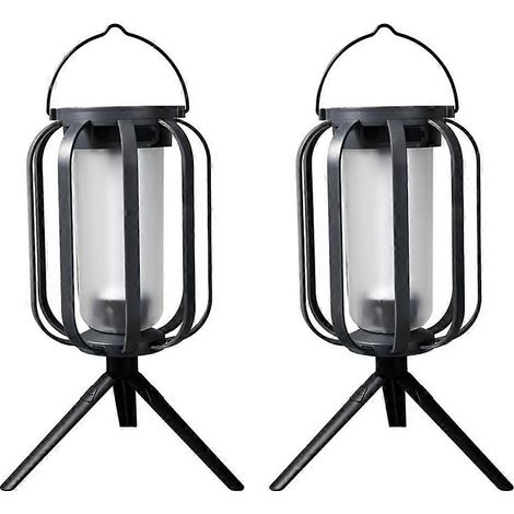 Lot de 2 lanternes solaires sans flamme avec socle, 4 modes d'éclairage (effet scintillant), allumage/extinction automatique, chargement solaire USB-C. (1/5)