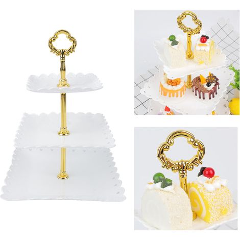 Présentoir à cupcakes blanc à 3 étages, plateau de service carré décoratif et stable en plastique pour desserts, idéal pour les mariages et les fêtes. (1/5)