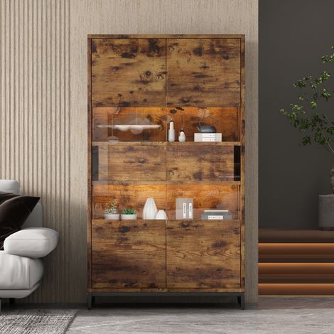 Mueble vitrina con LED y acrílico negro madera alta OKMYHOME (1/5)