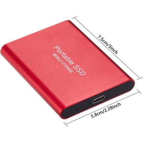 Disque Dur Externe Portable SSD 2 To avec étui de Protection super mini HDD USB 3.1 2 TB 75x58x10mm Rouge (1/4)