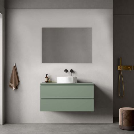 Mobile bagno sospeso 100 cm Verde Salvia per Lavabo d'appoggio Specchio Quadro - Fiji Paint Top (1/4)
