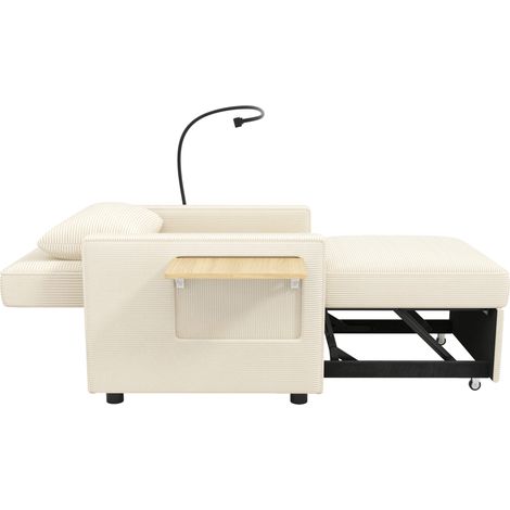Divano letto pieghevole 1 posto in velluto a coste beige con USB e supporto telefono (1/5)
