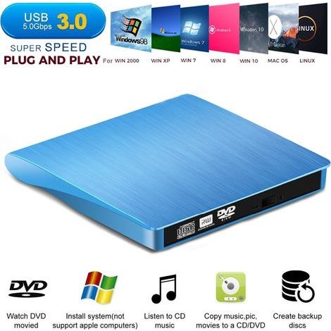 External USB 3.0 CD/DVD Drive, Blue (1/5)