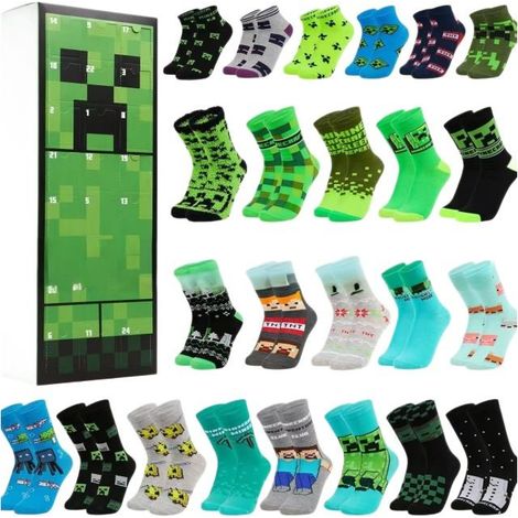 Calendrier de l'Avent Minecraft 2025, coffret cadeau de 12 chaussettes de Noël pour enfants et adolescents (12 paires)