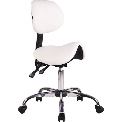 Sgabello da lavoro con seduta a forma di sella di cavallo regolabile e girevole PVC bianco TABO10073/2