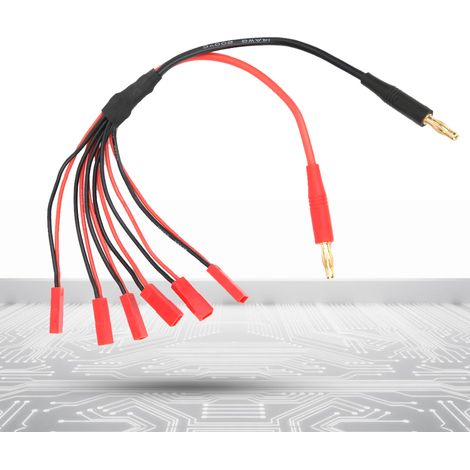 Connecteur Banane 4.0mm vers Connecteur JST 6 Pins Femelle, Câble d'Extension 20CM pour Chargeurs Imax B6 et B6AC, Couleurs Noir et Rouge