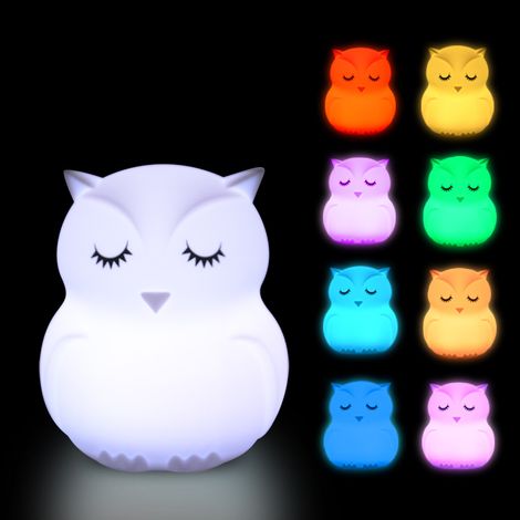 BEBUSINGOTO Luz de noche para dormitorio infantil, lámpara de noche para bebé, luz de noche de búho, luz de noche LED recargable multicolor, 8 colores (control remoto + atenuación táctil) [Clase ener (1/5)