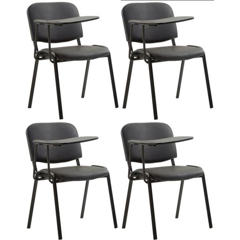 CLP – Lot de 4 chaises Ken en similicuir noir – Tablette rabattable – Siège rembourré – Structure métal noir mat – Hauteur d'assise 46 cm (1/3)