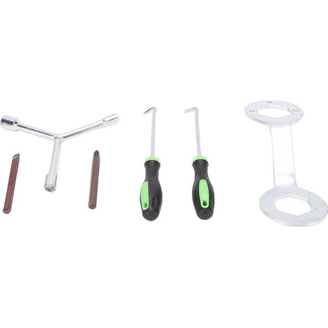 Kit de réparation de machine à laver en 6 pièces comprenant une clé plate de 36 à 38 mm, une pince à crochet, un foret et une mèche pour le démontage des cuves intérieure et extérieure. (1/5)