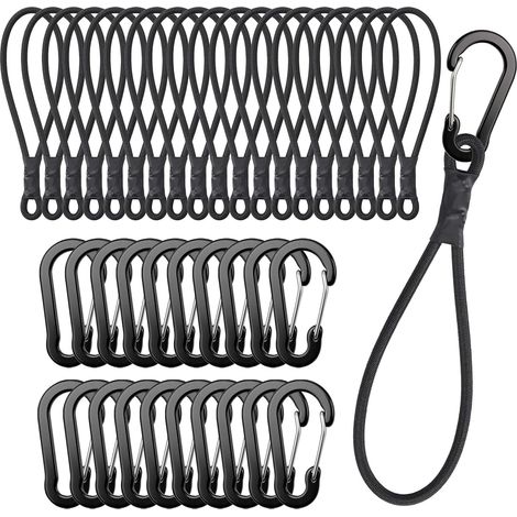 Pack of 20 Bungee Cords with Hooks - Short Elastic Ropes with Carabiners - Small Tarp Hooks - for Camping Tarp, Tents, Awnings and Fixings. (1/5)