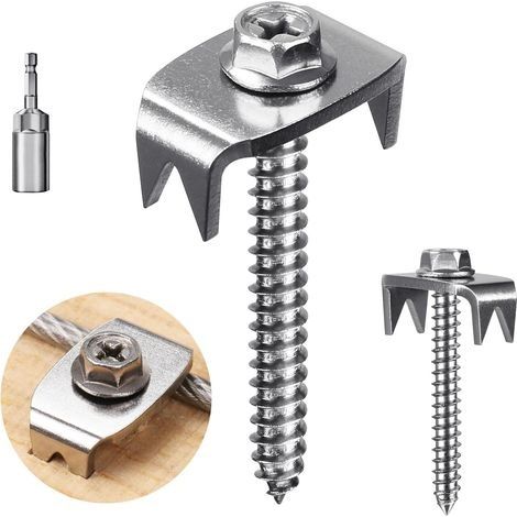 Lot de 100 clous de clôture en acier inoxydable pour bois tendre, clous de clôture réutilisables pour clôture à double fil et clôtures tressées, fermetures de clôture avec fixation métallique (1/5)