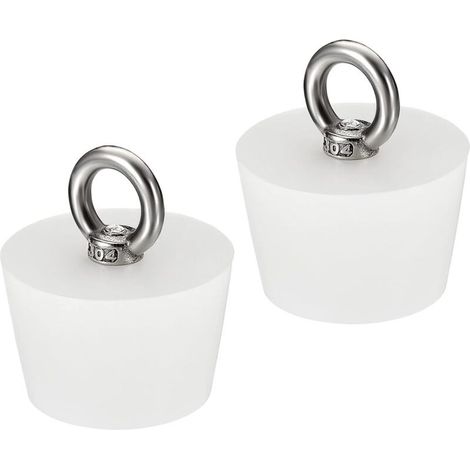 Konischer Stopfen aus Silikonkautschuk, 37 mm bis 46 mm, massiver Badewannenstopfen mit Ring für Reagenzgläser, Wasserleitungen, Abflusslöcher, weiß, 2 Stück