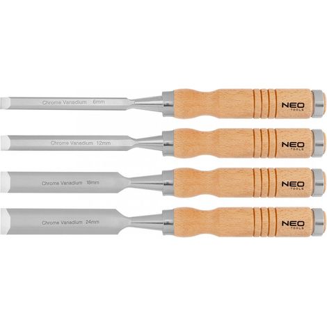 Cinceles de 6, 12, 18 y 24 mm, juego de 4. Mango de madera. (1/5)