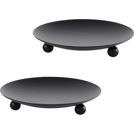 Lot de 2 plateaux porte-bougies en fer noir, bougeoirs décoratifs en fer, coupelles romantiques, décorations de table (1/5)
