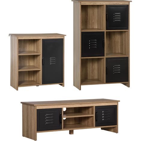 Ensemble Buffet Bibliothèque et Meuble TV - HOMCOM - Bois - 109x35x38cm - noir et marron (1/5)
