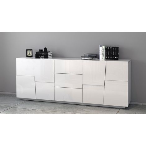 Credenza 4 Ante 3 Cassetti 220x44x86 cm Pongo 4A 3C Bianco Lucido (1/5)